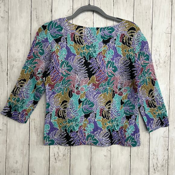 Magic Crush Magic Scarf Stretchy Crinkle 3/4 Sleeve Floral Artsy Blouse Y2K 90s - Picture 2 of 7